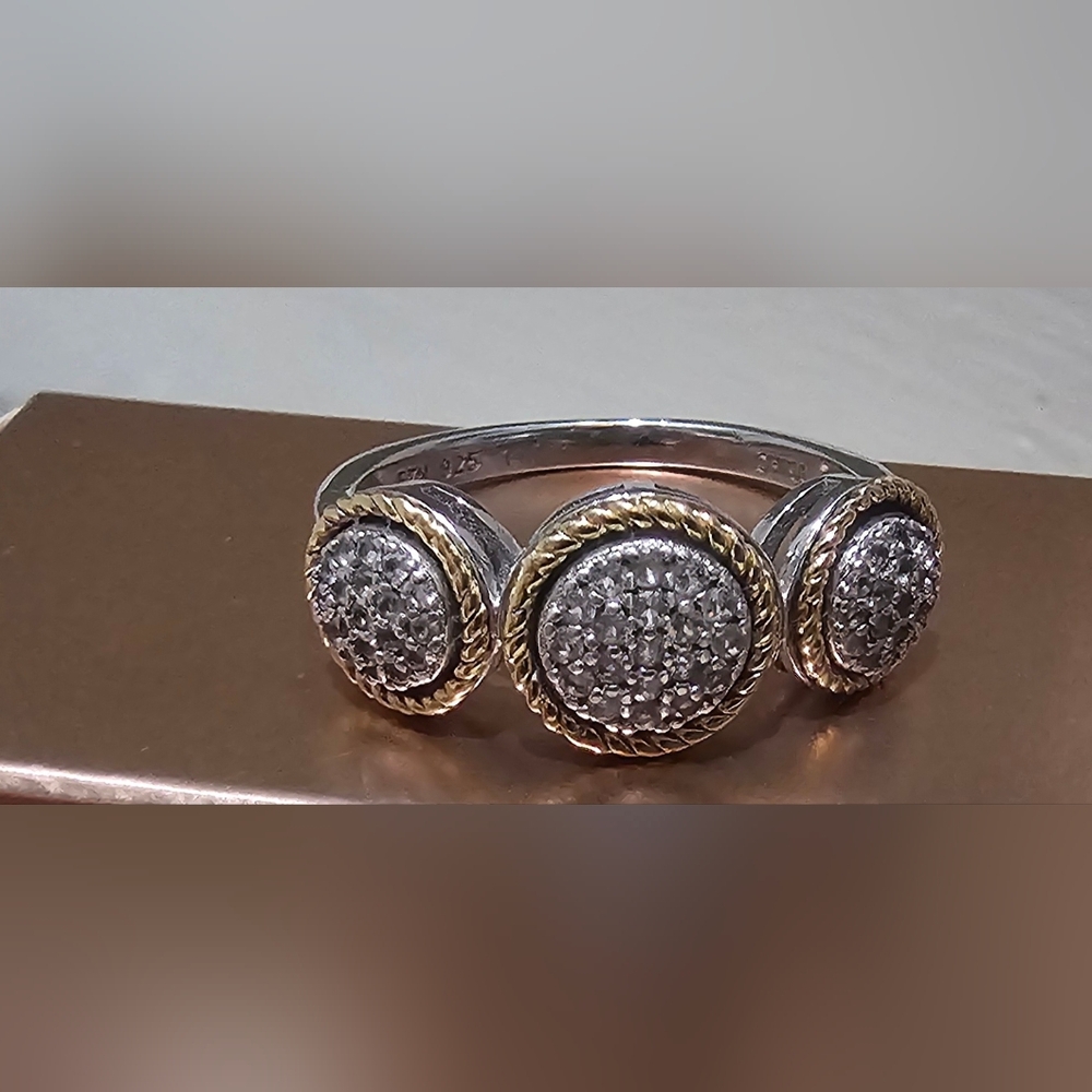 Triple Cluster Diamond Accent Ring in Sterling Silver & 14K Gold, Size 9